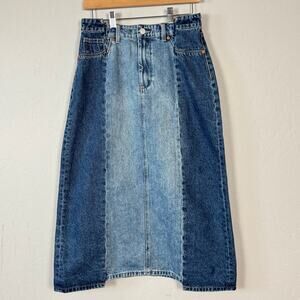 Blank NYC NWT Women's Size 27 Colorblock Midi Jean Skirt Retro Western 80s